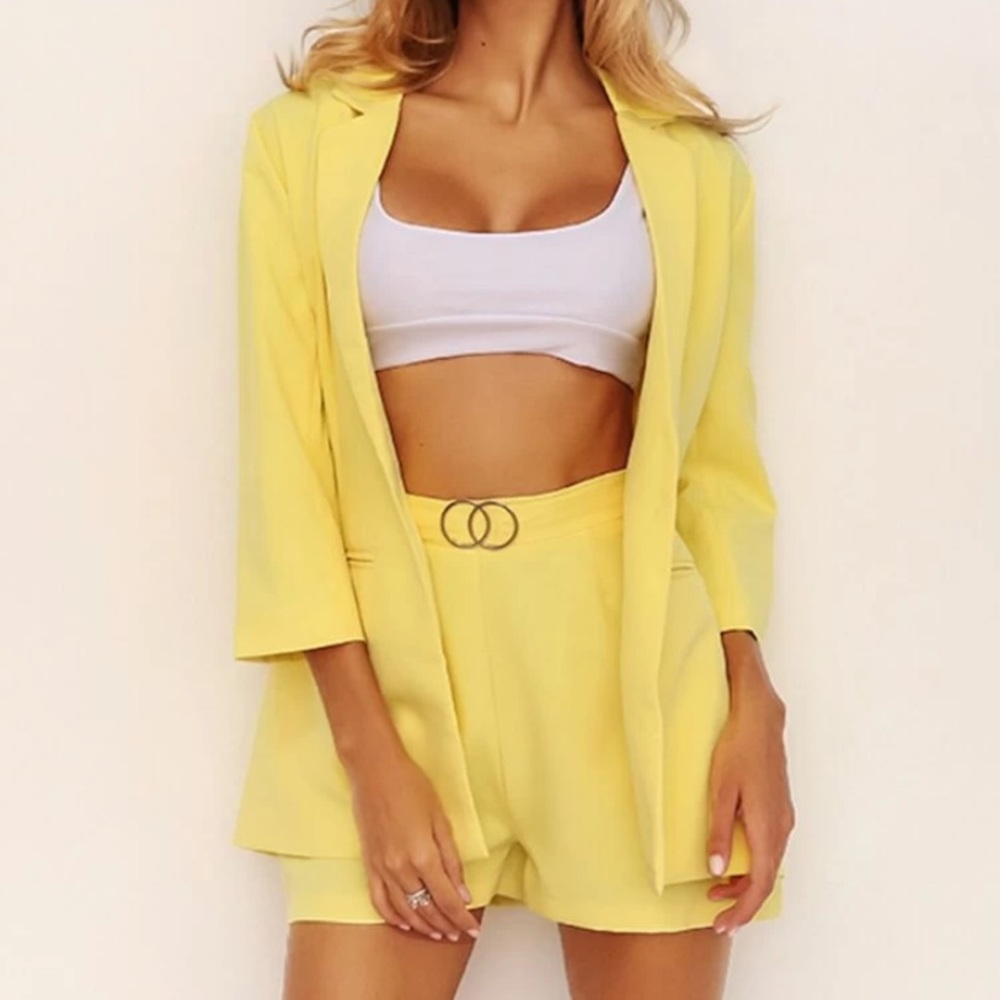 Yellow blazer and short set